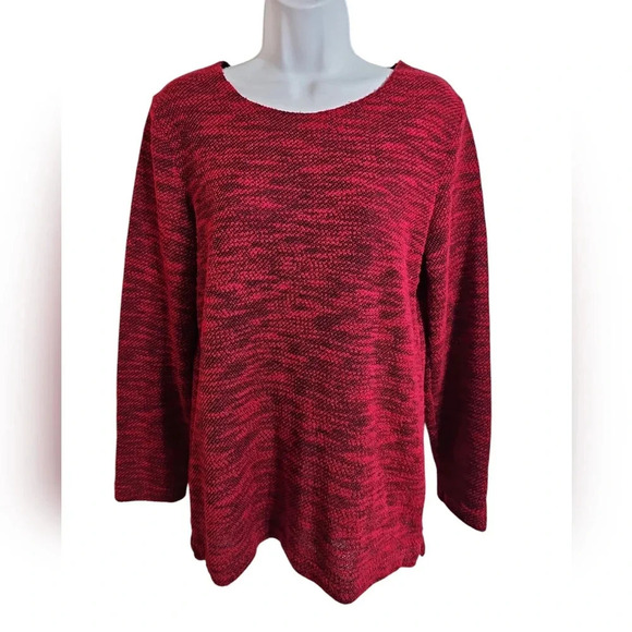 Croft & Barrow Medium Red Black Textured Knit Sweater Classic Preppy Cozy Top - Picture 2 of 7
